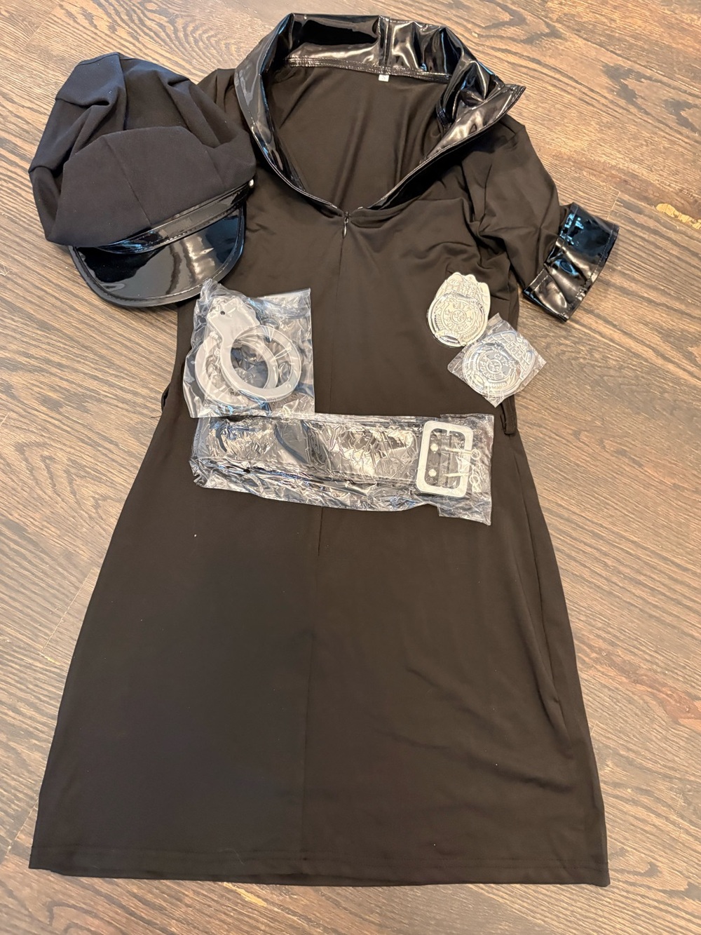 Black Faux-Leather Trim Women's Dress - Minimalist Police Costume Style Small